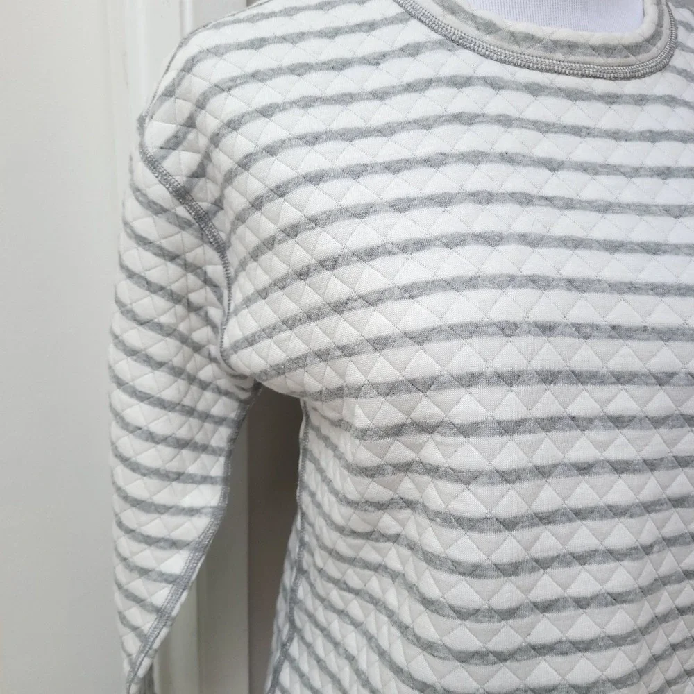 NWT NEW J. Crew Reversible Quilted Pullover Striped‎ Sweatshirt XXS Gray White
